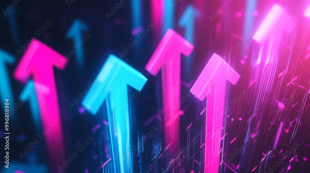 Poster the upward futuristic arrow signifies dynamic success and growth in business investment and developm