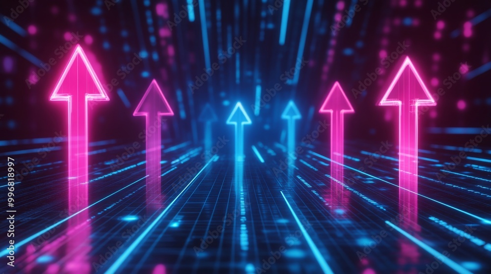 Fototapete Depicting business investment growth, an AI-generated futuristic arrow points upward, symbolizing success and dynamic development in an analytic setting.