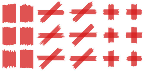 Set of red semi-transparent washi tapes isolated on white. Tapes collection in vector. Pieces of decorative tape for scrapbooks. Torn paper. Love, Valentine's Day