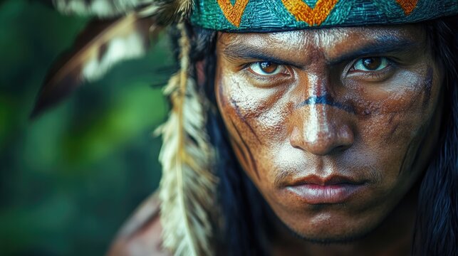 A man embodies the spirit of Moctezuma, showcasing rich Aztec culture and history amidst nature