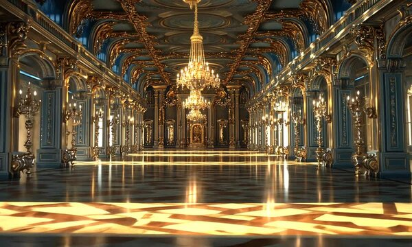 Grand Hallway with Golden Chandeliers