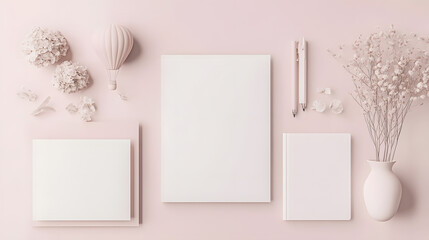 Vintage pink paper card with flowers in a frame, perfect for wedding, holiday, or birthday greetings