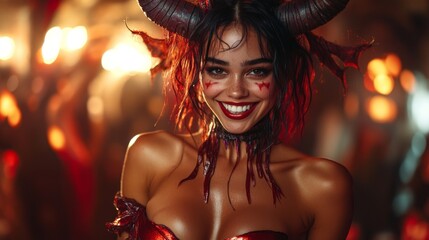 Fototapeta premium Gothic Demoness Fantasy Portraits: Dark, Mysterious, and Seductive Beauty in Red