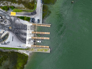Above the boat ramp with trailer 
