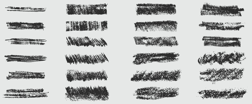 collection of black rough crayon, chalk, charcoal or crayon stroke lines in vector
