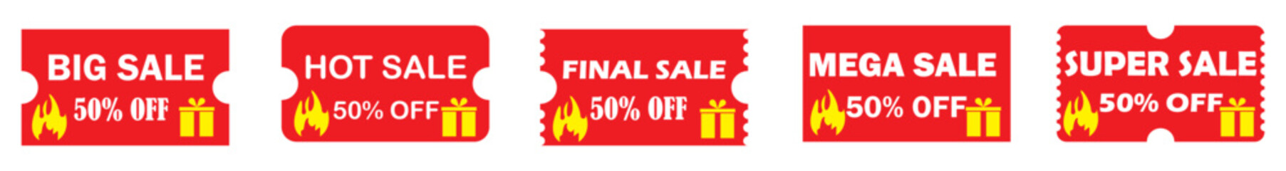 Mega sale offer. Discount Sale Label Set - Mega Coupon Offer Collection for Final Super Sale. Vector Illustration
