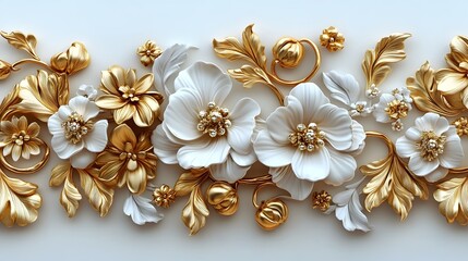 Fototapeta premium Luxurious white gold floral jewelry piece with lavish golden flower compositions lush botanical embellishments