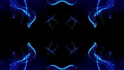 symmetrisches  leuchtendes kaleidoskopisches Muster,  Mandala, Grafik, Dekoration, Muster, blau, schwarz
