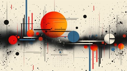 A Composition of Abstract Retro Geometric Elements Featuring Bold and Bright Colors
