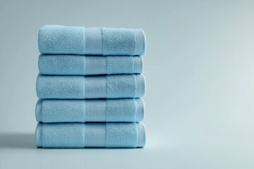 Stacked blue towels on a white background, premium textiles, essentials for professionals concept