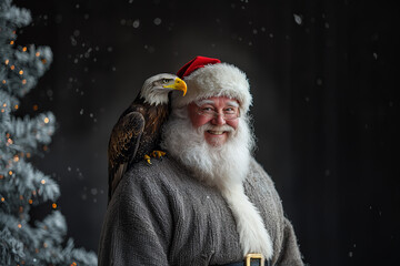 Santa Claus with a Bald Eagle on Shoulder, 2024