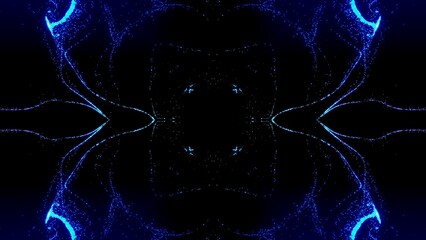 symmetrisches  leuchtendes kaleidoskopisches Muster,  Mandala, Grafik, Dekoration, Muster, blau, schwarz
