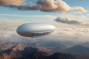 Fototapeta premium Majestic Hydrogen Powered Airship Concept Soaring over Rugged Mountain Landscape