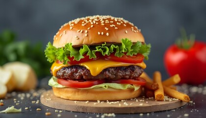 Delicious looking Hot burger with simple background