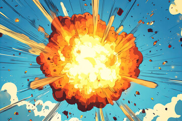 Cartoon fireball explosion. A large comic style blast