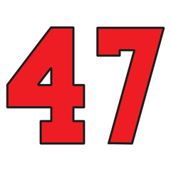 47 Classic Vintage Sport Jersey / Uniform numbers in black with a black outside contour line number on white background for American football, Baseball and Basketball