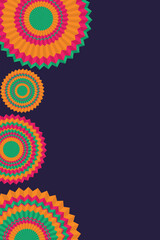 Mexican fiesta, Cinco de Mayo vertical background. Abstract background, banner, wallpaper with place for text. Vector illustration with round paper fans on a blue background.