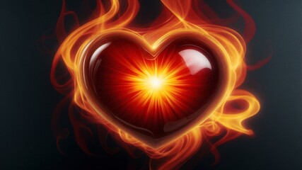 Bright heart radiating flames of passion