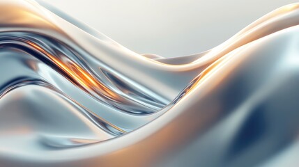 Abstract futuristic landscape with smooth, molten metal-like curves and subtle glowing light. No people, no logo.
