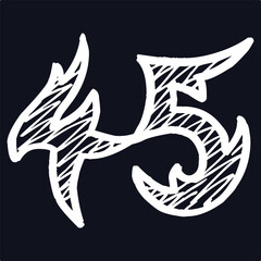 45 Classic Vintage Sport Jersey / Uniform numbers in black with a black outside contour line number on white background for American football, Baseball and Basketball or soccer for shirt