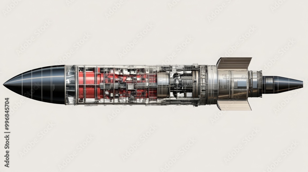 Aufkleber This illustration features a detailed cross-section of a rocket, revealing its intricate internal mechanisms and engineering design, emphasizing the propulsion elements and structural components.