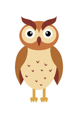 Owl in flat style design on a white background, featuring bold colors and simple shapes