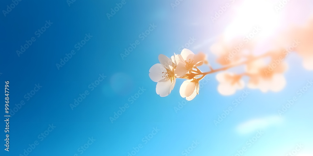 Sticker A bright fresh sunny spring, summer blue sky background