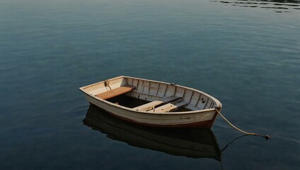Boat floating on still water.