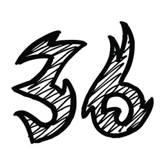 36 Classic Vintage Sport Jersey / Uniform numbers in black with a black outside contour line number on white background for American football, Baseball and Basketball or soccer for shirt