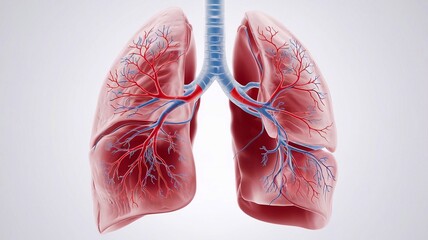 human lungs with detailed vascular network isolated on white background