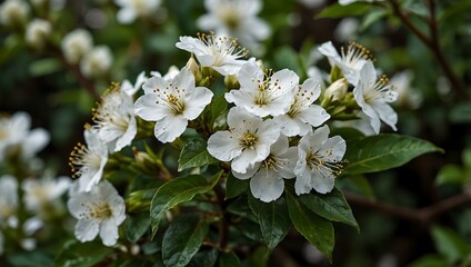 Bush with blooming white flowers.