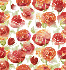 vector background with red rose, watercolour flowera print, seamlesss design.