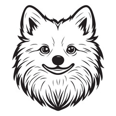 Pomeranian Face, Pomeranian dog breed Cute cartoon vector clipart Design, Silhouettes Dog Face, black and white Pomeranian vector