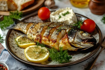 grilled fish served in a plate