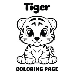 tiger animal coloring page book for kid vector outline line art illustration