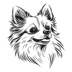 Pomeranian Face, Pomeranian dog breed Cute cartoon vector clipart Design, Silhouettes Dog Face, black and white Pomeranian vector