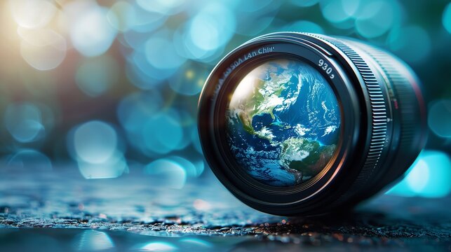 World Photography Day digital camera photo lens with Earth