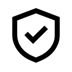 Black shield check mark logo icon in minimalistic style on white background
