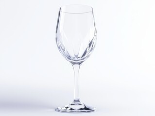 A beautifully crafted crystal wine glass, catching light against a white background
