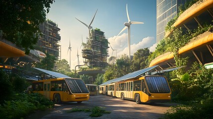 Obraz premium Renewable energy initiatives fueling urban revitalization and community empowerment showcasing community owned solar cooperatives powering local businesses