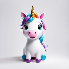 Naklejka premium A cheerful cartoon unicorn with a colorful mane, designed as a playful toy.