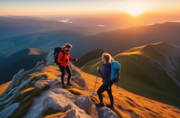 Obraz premium couple on the top of mountain