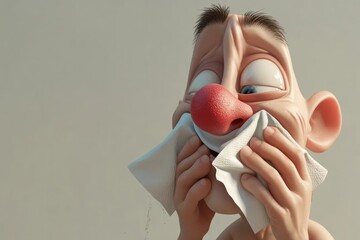 Sick man sneezing. Cold, flu or seasonal allergies