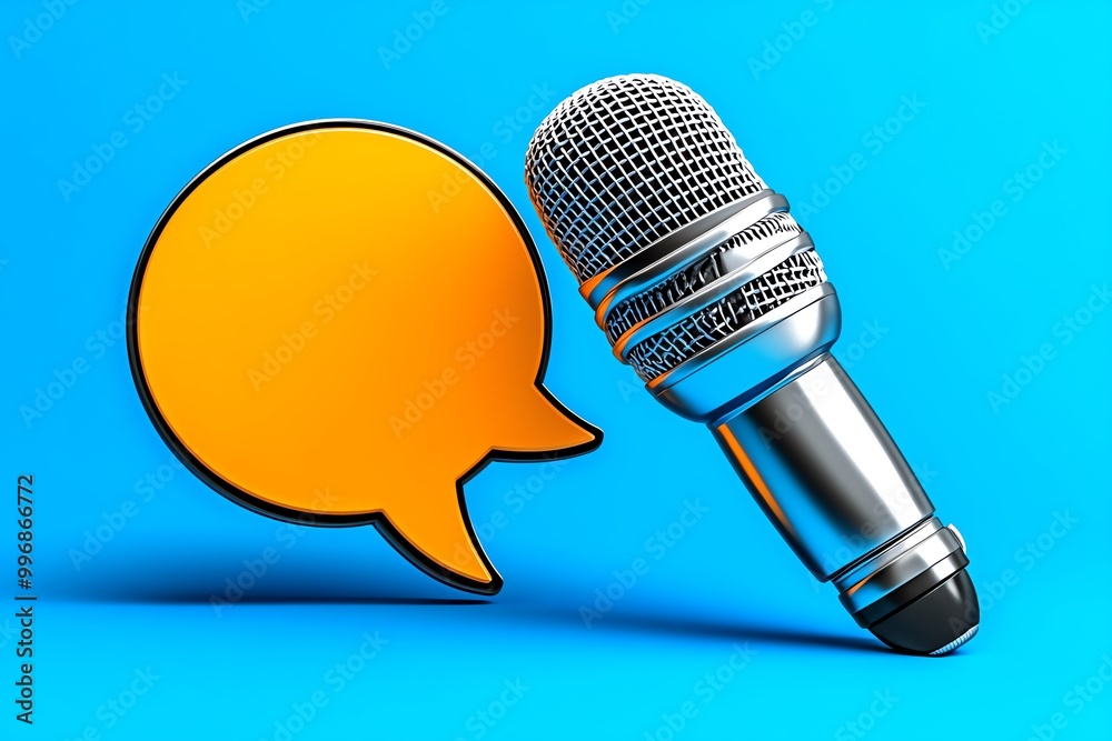 Aufkleber a clean, minimalist icon of a speech bubble and a microphone, representing public speaking in a mode