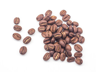 Roasted coffee beans isolated on a white background