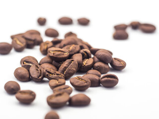 Roasted coffee beans isolated on a white background