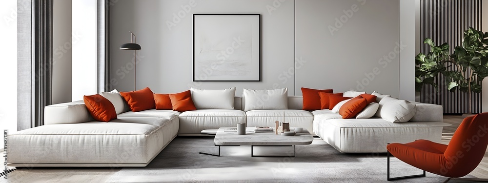 Wall mural sophisticated and inviting modern living room with sleek sectional sofa and stylish decor bright tex