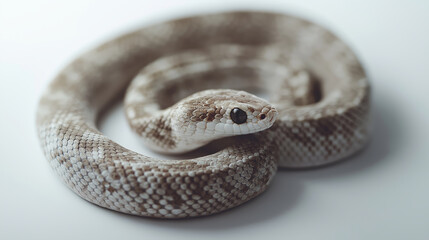 Obraz premium Closeup of coiled snake with intricate patterns, detailed scales, and shiny eyes, nature photography concept