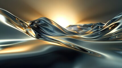 Flowing metallic curves in a futuristic abstract landscape, with glowing light and liquid-like textures. No people, no logo.