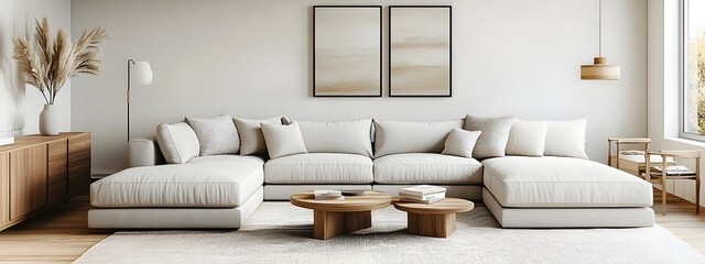 Sophisticated and Stylish Modern Living Room Showcasing a Plush L Shaped Sectional Sofa Muted Color Palette